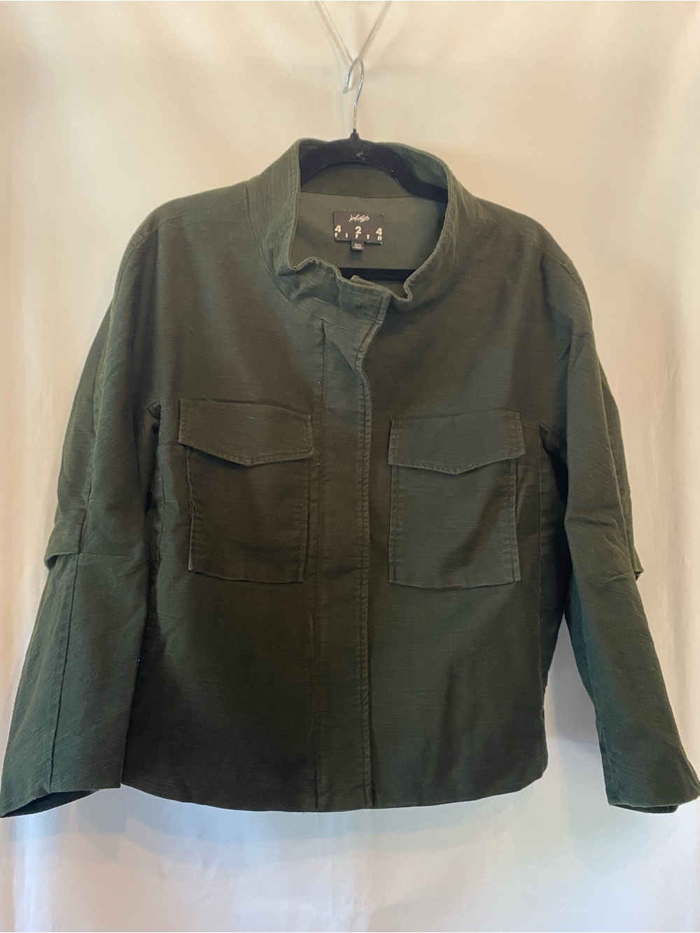 Lord & Taylor Women’s Olive Green Utility Jacket MD Military Cotton Zip Front